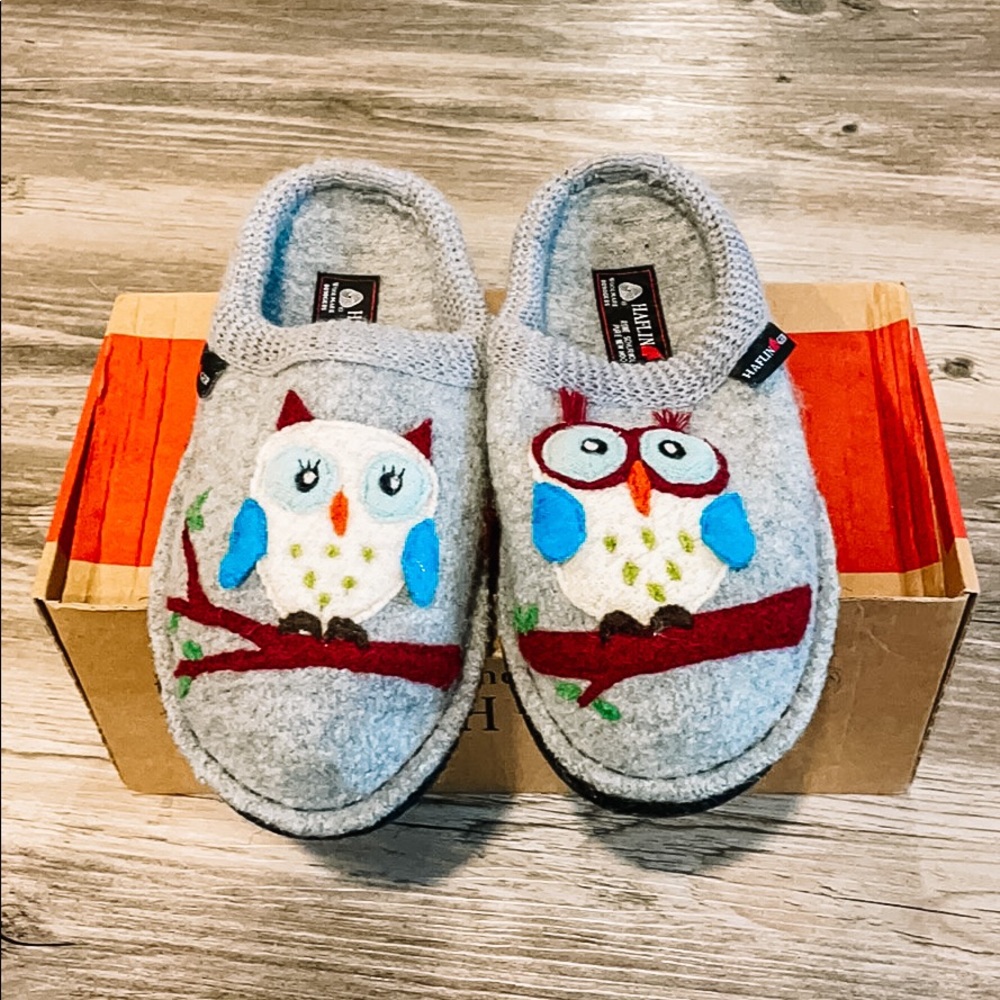 Grey owl slippers